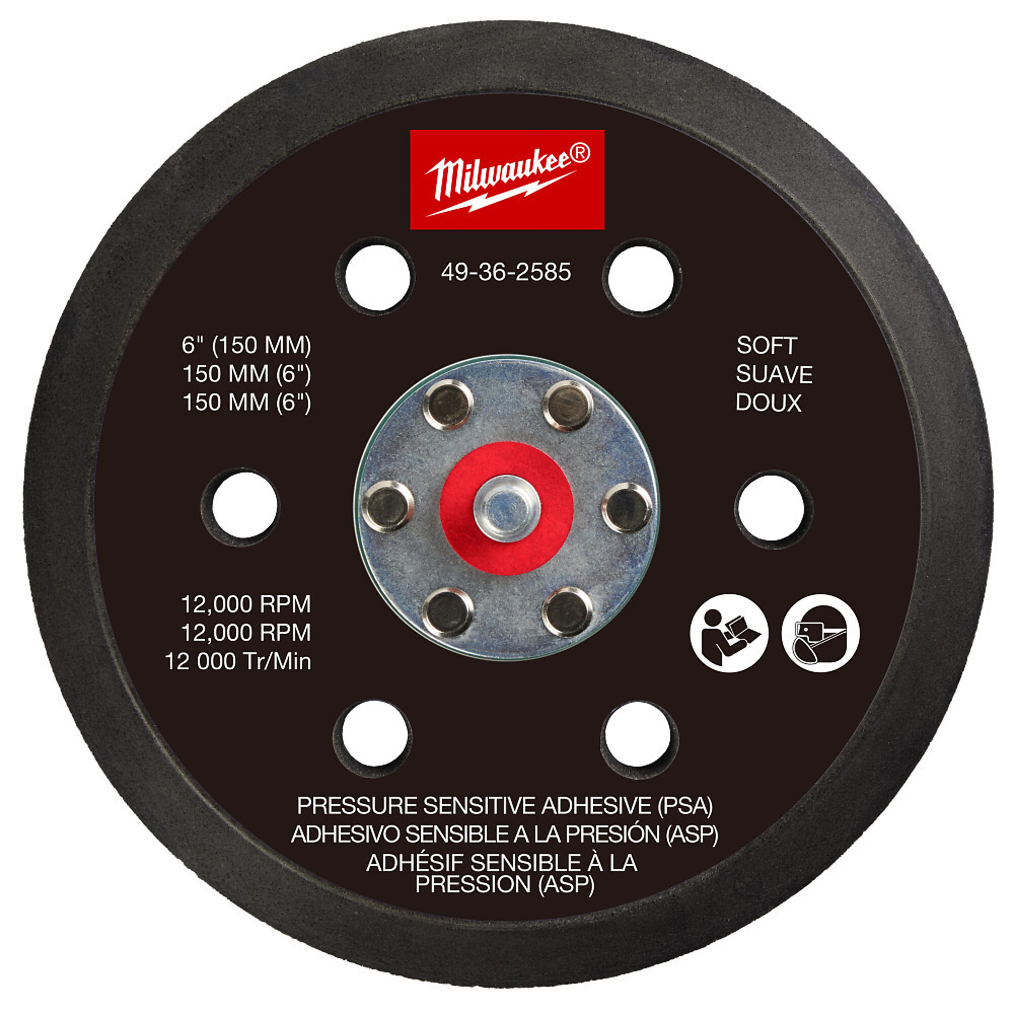 Milwaukee 6" Pressure Sensitive Adhesive Sander Backing Pad – Soft, Model# 49-36-2585